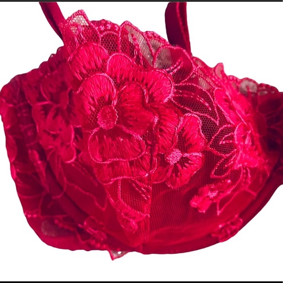 Victoria’s Secret Angels Red Lace Lightly Lined Balconet Bra Size 34D - Picture 2 of 4